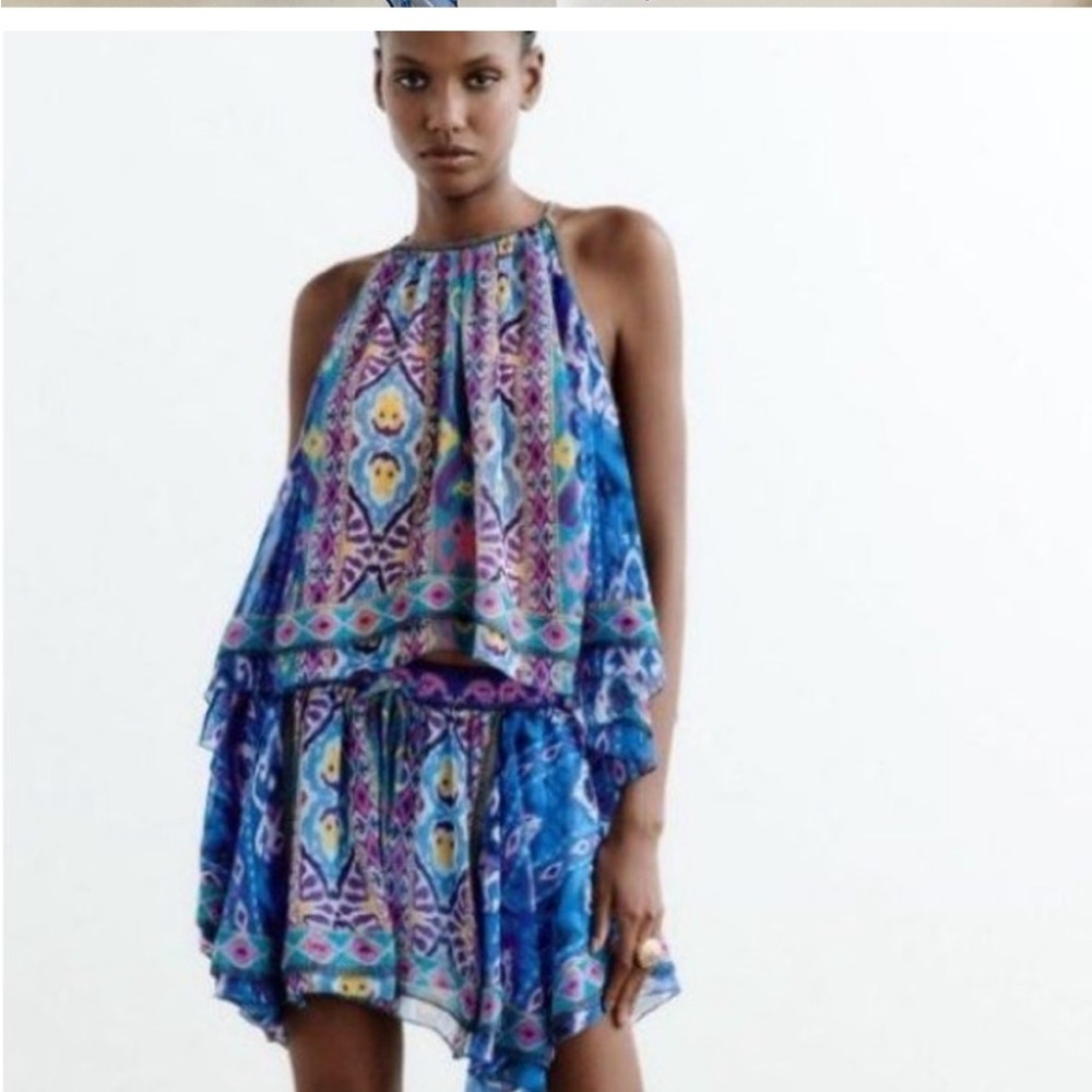Zara Beaded Print Top Breezy Boho Coastal 🥰 Blogger Influencer Fave Blouse